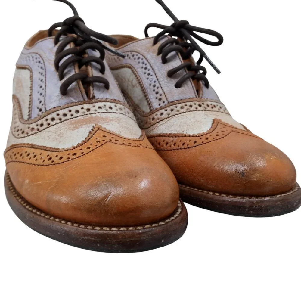 Bed Stu Lita Cobbler Wingtip Brogues Oxford Loafers Size 8.5 Leather Distressed